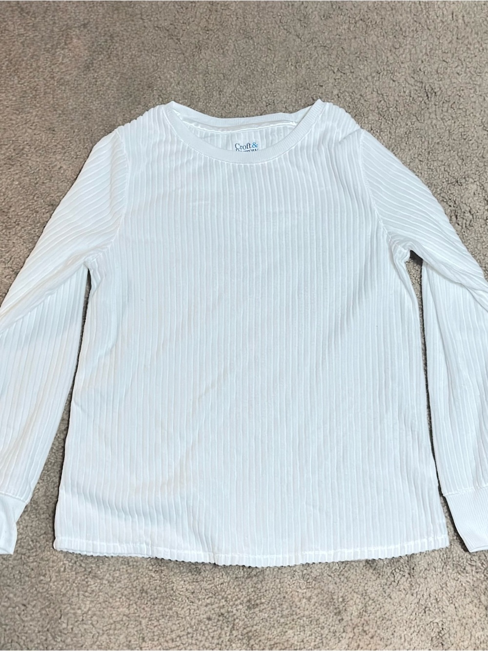 croft & barrow White Ribbed Long Sleeve Crew Fleece Soft Pajama Top SIZE S